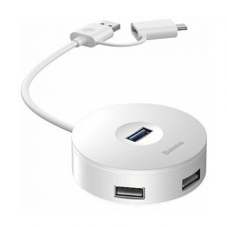 Хаб Baseus round box HUB adapter (Type-C+USB A to USB3.0x1+USB2.0x3) 12cm Белый CAHUB-GB02