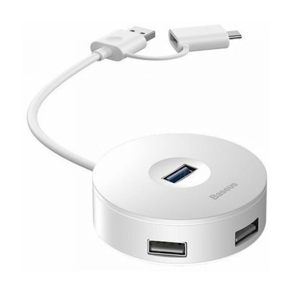 Хаб Baseus round box HUB adapter (Type-C+USB A to USB3.0x1+USB2.0x3) 12cm Белый CAHUB-GB02